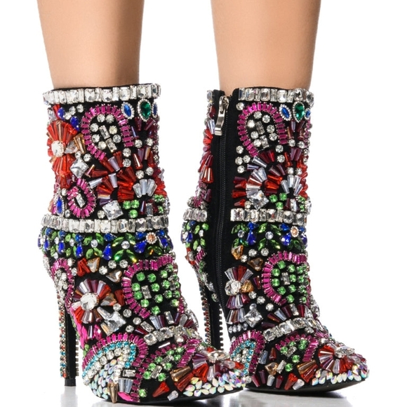 AZALEA WANG "VIVA LA FIESTA" Dazzling Embellished Heeled Boots - Picture 1 of 7
